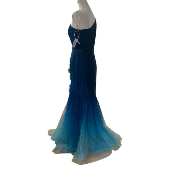 Marchesa Notte NWT $637 Ombré Mermaid Gown in Teal Size 6 - Picture 8 of 10